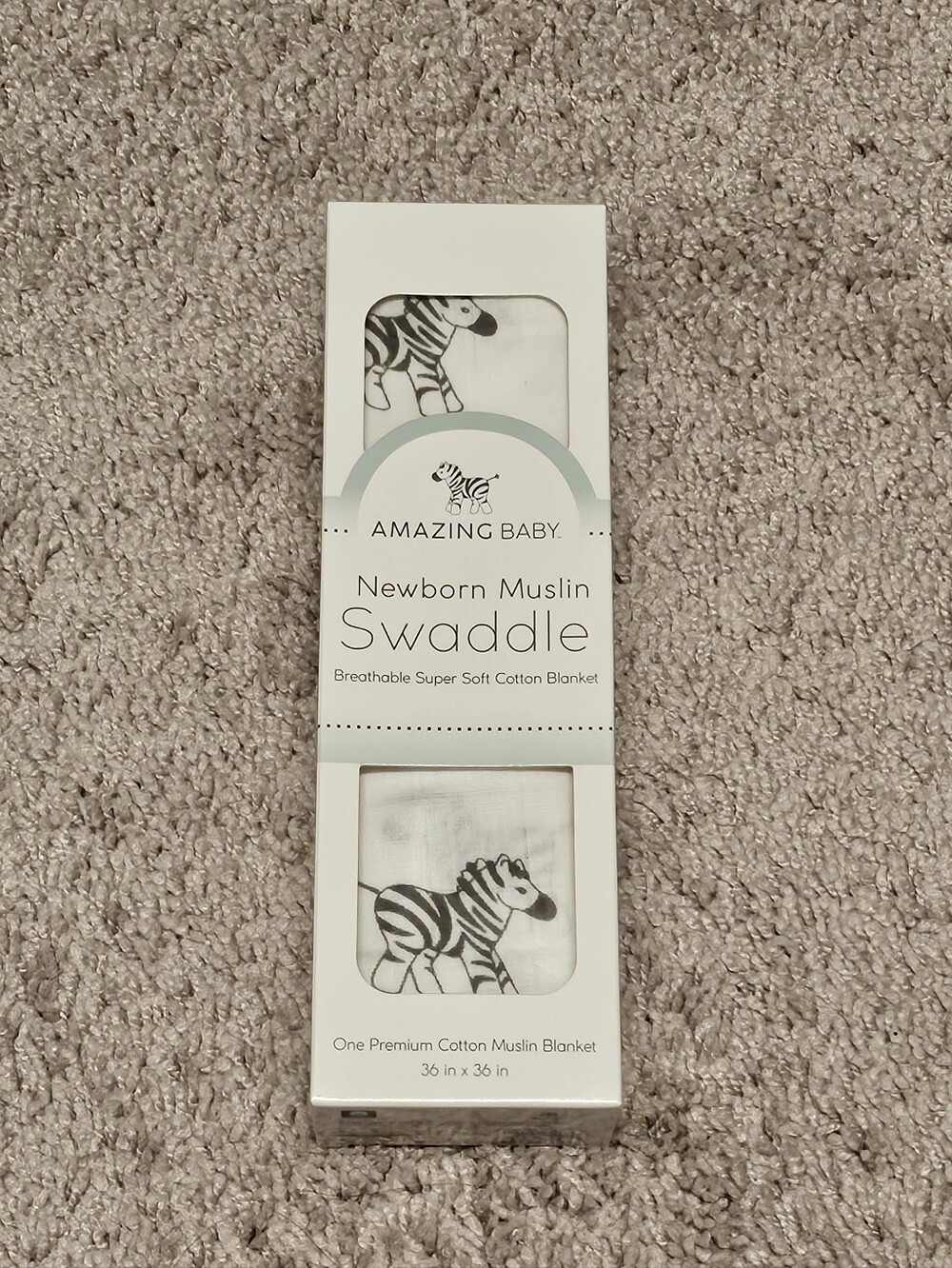 NEW Amazing Baby Muslin Swaddle Blanket - White with Black Zebra Print